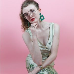 Beautiful Mint + Floral Tea Length Midi Dress